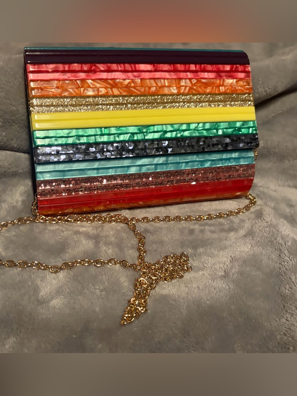 Kurt Geiger London Party Envelope Rainbow Glitter Acrylic Clutch Crossbody KGL